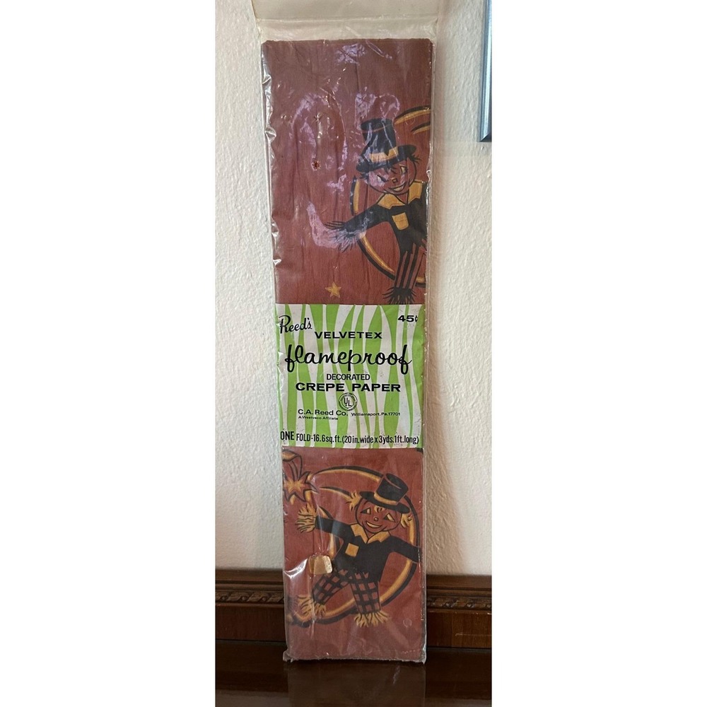 Vintage Reeds Velvetex Halloween Crepe Paper Scarecrow Bat Flameproof 20in x 9ft